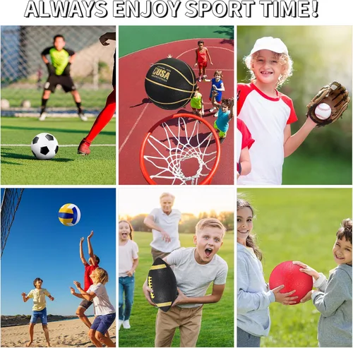 Miniatura 5 de Realspring Juego de 6 pelotas deportivas múltiples para niños y adolescentes, tamaño oficial, fútbol, voleibol, pelota de juegos infantiles, béisbol