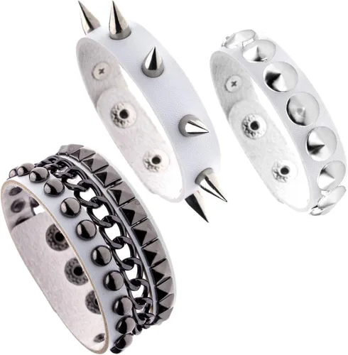 Miniatura 11 de MILAKOO 3 unids hombres tachonado brazalete remaches pulsera cuero remaches pulsera
