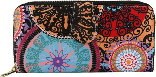 Miniatura 2 de Cartera de mano para mujer, estilo bohemio, con RFID, elegante, espaciosa con correa para viajes, capacidad para tarjetas, teléfono, dinero
