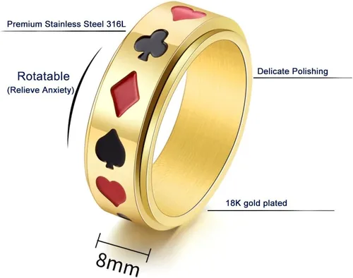Miniatura 2 de Anillos giratorios giratorios chapados en oro de 18 quilates con circonita cúbica para mujeres y hombres 0.315 in de acero inoxidable