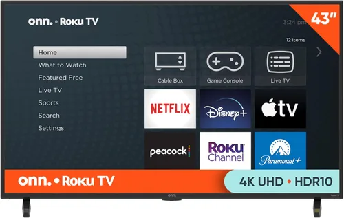 ONN Televisor inteligente LED 4K Ultra HD de 43 pulgadas clase HDR (resolución 2160p), tasa de refresco de 60 Hz, pantalla DLED, transmisión