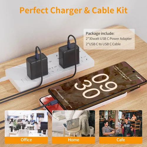 Miniatura 7 de Bloque de carga rápida USB C de 30 W para Google Pixel 10 Pro XL/10/9 Pro /9/8 Pro/8/7 Pro/7/6a/6 Pro/6/5a/5/4, paquete de 2 adaptadores de Negro