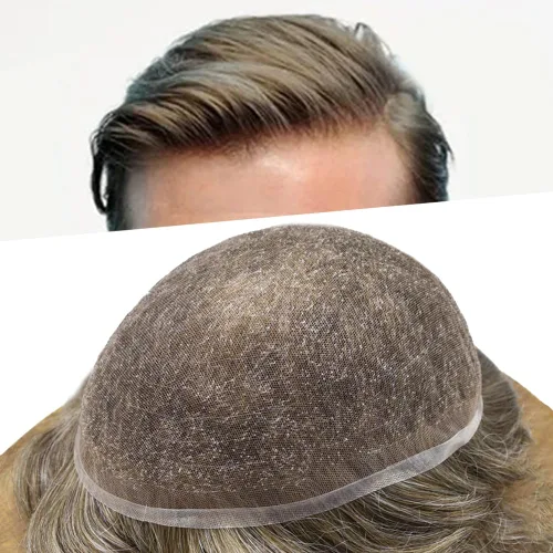 Miniatura 23 de PUNRU HAIR Completo Swiss Lace Toupee para hombres Sistema de cabello humano real Sistema de reemplazo de cabello humano para hombre Toupee