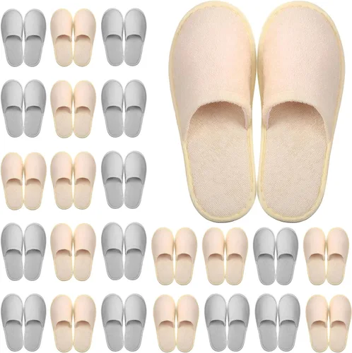 Miniatura 10 de Geyoga 24 pares de pantuflas desechables para invitados, 2 tamaños, de algodón, para hotel, spa, casa, para graduación, boda, fiesta, sin zapatos