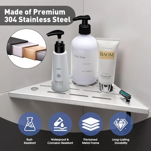 Miniatura 2 de Estante esquinero para ducha, estante esquinero de ducha de 10 pulgadas con toallero y ganchos, paquete de 2 estantes de baño empotrados de acero