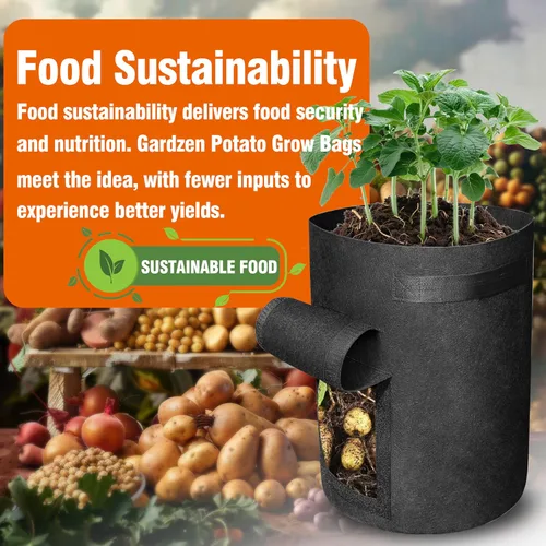 Miniatura 4 de Gardzen Paquete de 6 bolsas de cultivo de verduras sin BPA de 10 galones con solapa de acceso y asas, adecuadas para plantar papas, taro
