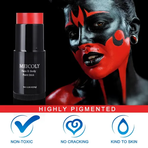 Miniatura 4 de MEICOLY Barra de Pintura Corporal y Facial Roja del Diablo (29.99 g), Pintura Facial Impermeable y Resistente al Sudor para Payaso, Joker, Demonio