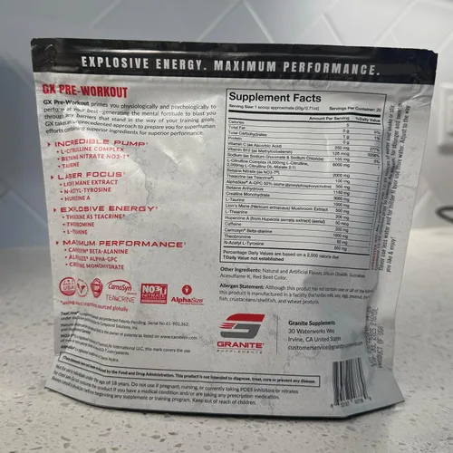 Miniatura 3 de Granite GX - Suplemento para antes del entrenamiento, sabor de poder ácido, apoya la concentración, la energía y el rendimiento con teacrina