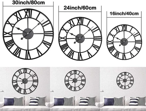 Miniatura 4 de Reloj de pared de metal grande de 30 pulgadas, resistente al agua, para exteriores, reloj retro europeo con números romanos grandes, reloj