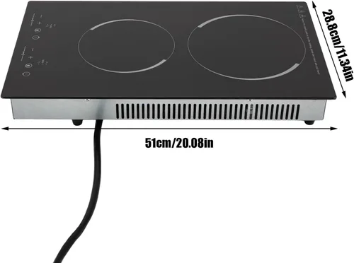 Miniatura 2 de Placa eléctrica de inducción de cerámica de 900 W+600 W, 1500 W, estufa eléctrica integrada con 2 quemadores eléctricos, 9 niveles de calefacción