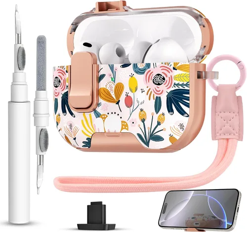 Miniatura 29 de Funda para AirPods Pro 3 con cerradura, textura de piel TPU duradera, antipérdida y a prueba de golpes, accesorios con kit de limpieza en llavero