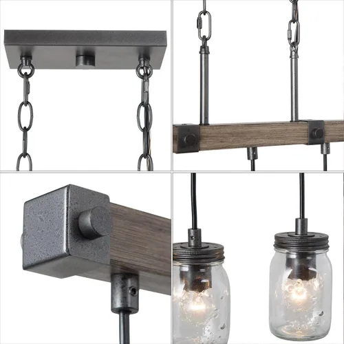 Miniatura 6 de LOG BARN Candelabros de granja para comedor, iluminación de isla de cocina con 5 tarros de masón, luces rústicas de isla de madera sintética