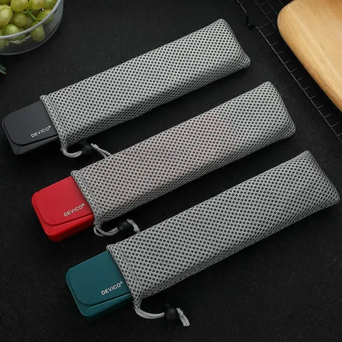 Miniatura 8 de DEVICO Utensilios de viaje, juego de cubiertos de acero inoxidable 18/8, 4 piezas, juego portátil y reutilizable para camping, incluye tenedor, Rojo