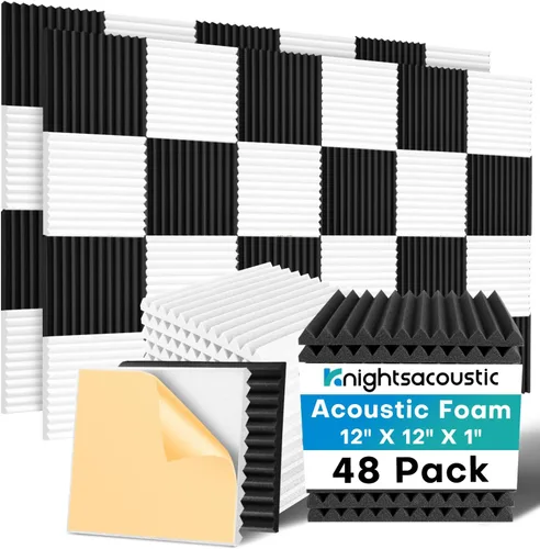 Miniatura 18 de Knightsacoustic Paquete de 24 paneles acústicos de espuma a prueba de sonido con autoadhesivos para pared, 12 x 12 x 1 pulgadas, de alta densidad