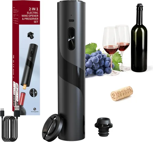 Miniatura 7 de Abrevino eléctrico 2 en 1 y conservador de vino combinado: sacacorchos automático en la parte inferior + protector de vino en la parte superior
