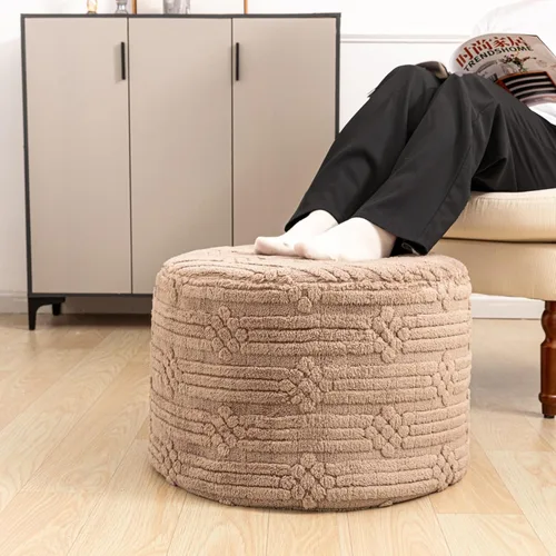 Miniatura 2 de Asuprui Puf otomano reposapiés – Taburete redondo de espuma todo en uno de felpa para un descanso acogedor, puf de piso y decoración elegante (café)