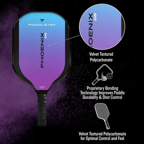Miniatura 5 de Paddletek Phoenix G6 - Paleta de pickleball profesional con núcleo de panal, superficie de policarbonato, núcleo de policarbonato de grafito