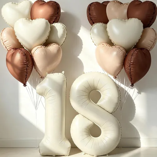 Miniatura 30 de Globos de 40 pulgadas color crema número 10, 17 piezas de globos de helio grandes con globos de corazón neutros crema nude caramelo beige marrón