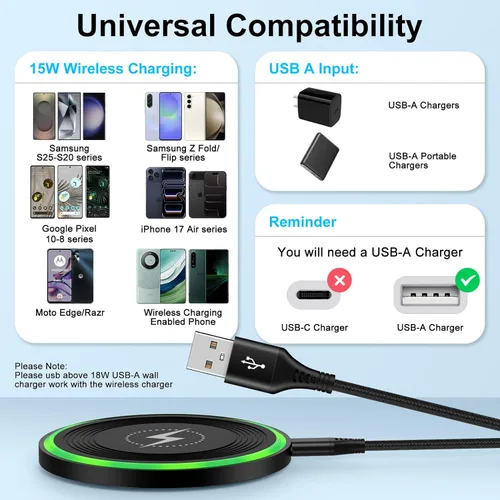 Miniatura 6 de Para Samsung S25 FE Cargador inalámbrico Pad carga rápida para Samsung Galaxy S25 Ultra Edge Plus Z Fold 7 Flip 7 6 S24 S23 S22 S21, almohadilla