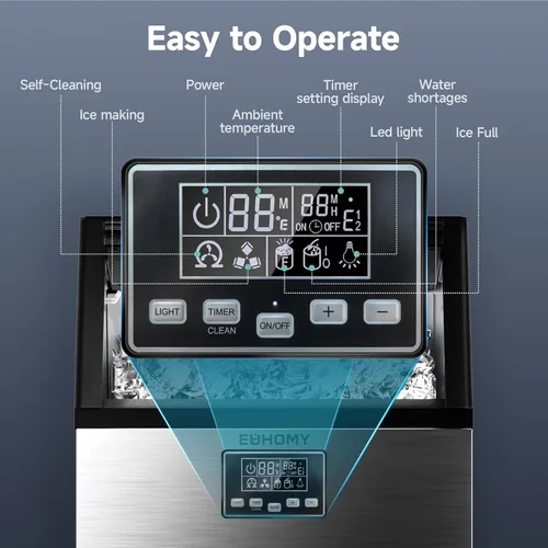 Miniatura 5 de EUHOMY Máquina comercial para hacer hielo creciente, hielo en forma de luna, máquina de hielo bajo encimera de acero inoxidable de 100 libras/24