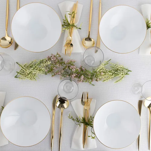 Miniatura 6 de PLASTICPRO [16 OZ 20 unidades] Platos de fiesta de plástico blanco con diseño floral, cuencos de sopa con borde dorado, vajilla desechable elegante
