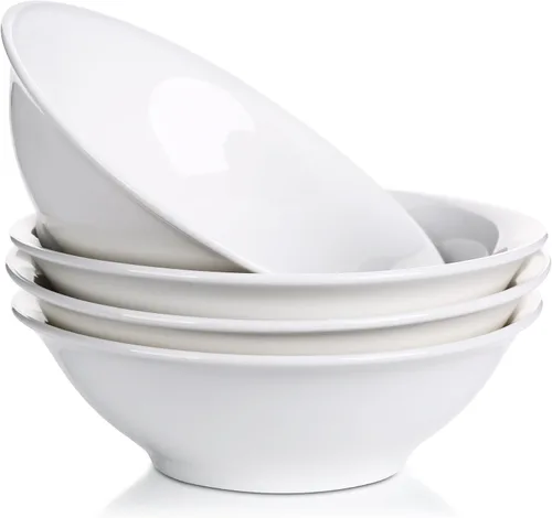 Miniatura 9 de LIFVER Juego de 4 cuencos de cerámica blanca de 48 onzas, cuencos grandes y profundos para sopa, ensalada, pasta, fideos, cereales, lavavajillas