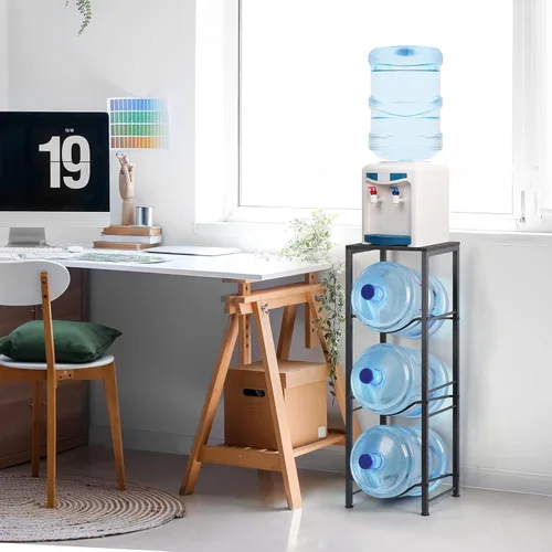 Miniatura 5 de OYEAL Organizador para botellas de agua de 5 galones con estantes, soporte dispensador de botellas de agua de 3 niveles para cocina, sala de estar