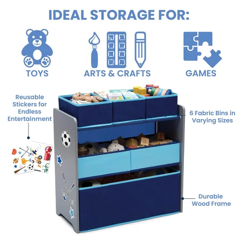 Miniatura 4 de Delta Children Design and Store Organizador de juguetes de 6 compartimientos, gris/azul