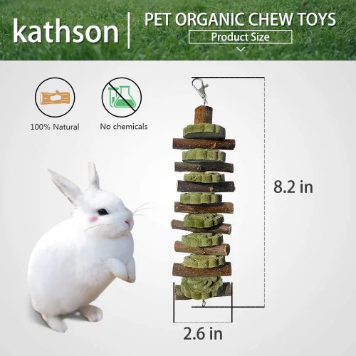 Miniatura 6 de kathson 3 piezas de juguetes masticables de conejo para rechinar dientes, golosinas de chinchilla palos de bambú orgánico ramas de madera de fruta