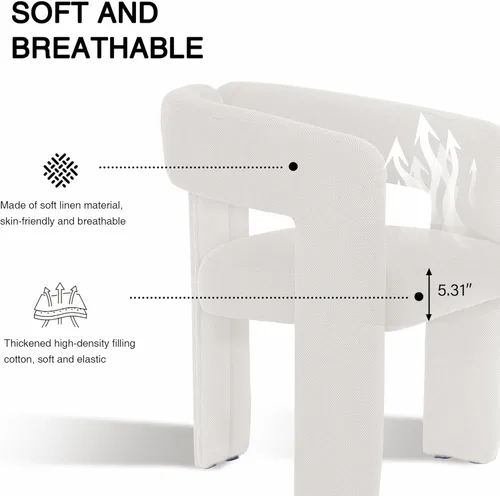 Miniatura 5 de adochr Modernas sillas de comedor de barril, silla de comedor tapizada de lino con patas de madera, sillas decorativas con brazos, cómodos sillones
