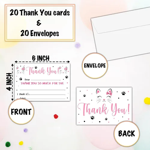 Miniatura 2 de Lindas Tarjetas de Agradecimiento de Gatos, Tarjeta de Agradecimiento con Espacio para Rellenar de Gato y Gatito, Notas de Agradecimiento de Gatito
