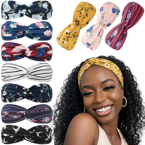 Miniatura 27 de DRESHOW - Paquete de 10 diademas para mujer con diseño entrecruzado vintage, estilo bohemio, trenzadas, elásticas, accesorios para el cabello