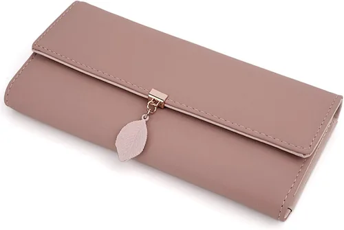 Miniatura 150 de UTO - Cartera pequeña RFID de piel sintética con dije de hoja, cierre de cremallera y tarjetero.