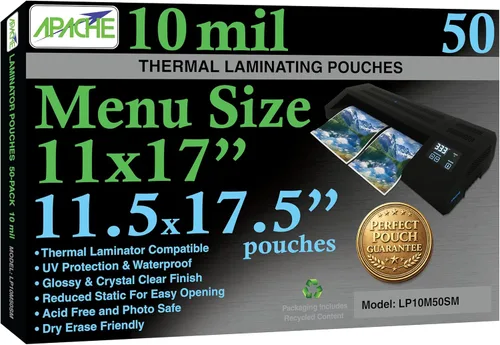 Miniatura 24 de Apache Poster Size Laminating Pouches, 2 Mil, 10 Pack, Holds 24 x 36 Inch Projects (25 x 37 Inch Pouch Size), Thermal Laminator Compatible