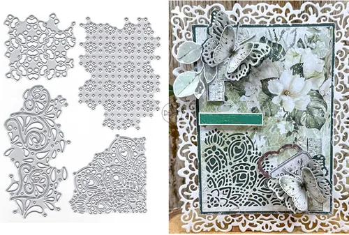 Miniatura 8 de DzIxY Troqueles de corte de metal con marco de encaje rectangular para kit de fabricación de tarjetas, troqueles de papel en relieve, plantillas