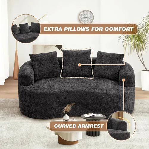Miniatura 5 de Sofá modular curvo de 60.18 pulgadas para sala de estar, moderno sofá nube de felpilla de felpa con asiento profundo comprimido sin hueso con 3