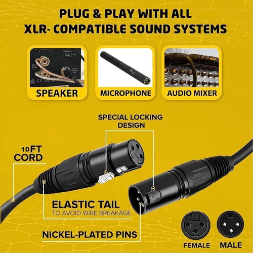 Miniatura 3 de BRENDAZ Cable XLR de 20 pies macho a hembra para micrófono, mezclador, altavoz o sistema PA (1)