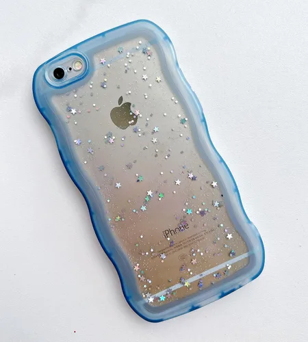 Miniatura 7 de Qokey Funda para iPhone 6S, iPhone 6 de 4.7 pulgadas, diseño rizado y ondulado, transparente con purpurina y estrellas, brillante, lindo