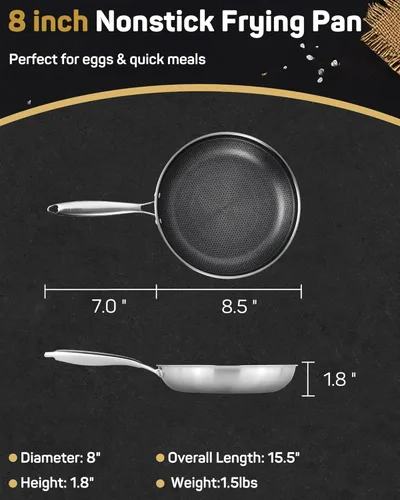 Miniatura 3 de Lorchy Home Sartén antiadherente híbrida de 8 pulgadas, sartén antiadherente de cerámica de acero inoxidable para huevos y tortillas, sartén