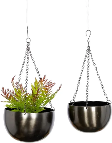 Miniatura 14 de Deco 79 Macetero de metal para interiores y exteriores, maceta colgante con cadena, juego de 2 colgadores de 5 pulgadas, 7 pulgadas de alto