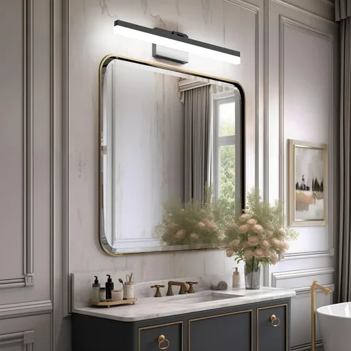 Miniatura 3 de Ralbay Luces de tocador negras para baño de 24 pulgadas, moderna luz LED negra mate, accesorios de iluminación de baño sobre espejo