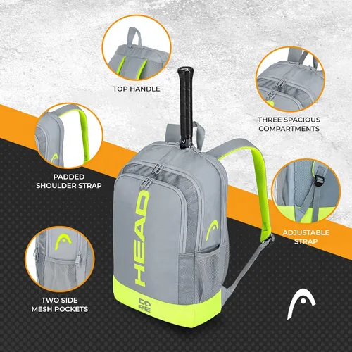 Miniatura 2 de HEAD Core Tennis Backpack - Holds 2 Racquets with Padded Adjustable Straps Sports Bag Gris/Amarillo