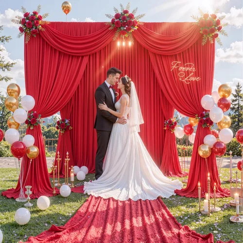 Miniatura 2 de Cortinas de fondo rojo de 10 x 10 pies para fiestas, bodas, sin arrugas, cortinas de fotos rojas, cortinas de telón de fondo para decoración