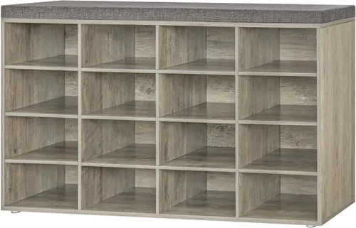 Miniatura 20 de DINZI LVJ Banco de almacenamiento de zapatos con cojín, estante de cubículos con 12 cubículos, estantes ajustables, banco organizador multifuncional