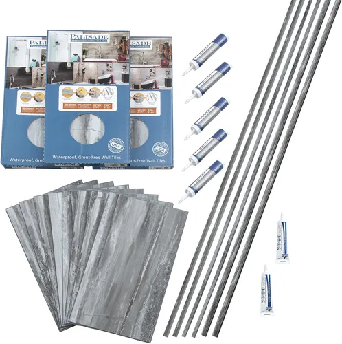 Miniatura 40 de Palisade Kit de azulejos de vinilo entrelazados impermeables para ducha y bañera en mármol Carrara de 23.2 x 11.1 pulgadas Mármol de Carrara