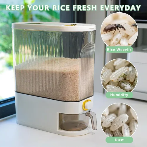 Miniatura 3 de Contenedor de almacenamiento de arroz de 22.0 lbs, dispensador transparente de granos de alimentos con dial de fecha y taza medidora, organizador