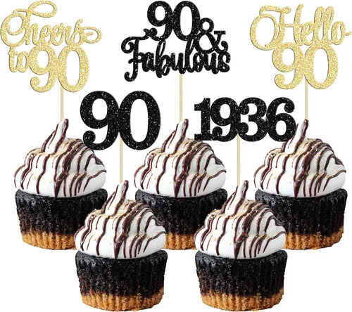 Miniatura 49 de Gyufise Paquete de 24 adornos negros para cupcakes de 10.º cumpleaños con purpurina negra 10 Ten Hello 10 Dights dobles desde 2015 para decoraciones