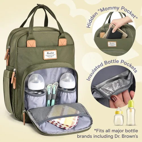 Miniatura 4 de RUVALINO Mochila para Pañales - Bolsa de Bebé Expandible con hasta 50% Más de Capacidad - Bolsa de Artículos Esenciales para Bebé con Cambiador