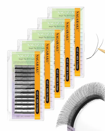 Miniatura 51 de Suministros de extensiones de pestañas NAGARAKU yy, pestañas falsas 0.05mm rizado D, bandeja mixta 8-12mm, prefabricadas 4D, abanico fácil, volumen