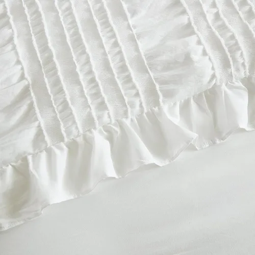 Miniatura 6 de Juego de edredón Queen de WONG BEDDING, edredón blanco y lindo con volantes para cama Queen, juego de 7 piezas en una bolsa, juego de cama